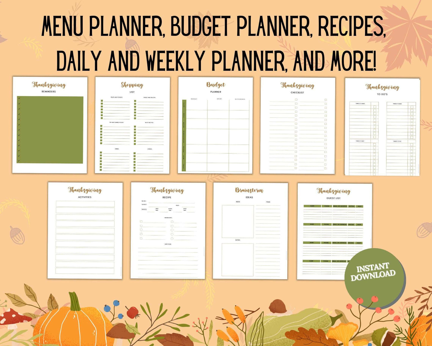 PLR planner, Plr Holiday, Thanksgiving Planner Printable, Holiday Planner, Organizer, Recipe Planner, Activity, Shopping List, Turkey Day Passive Income Lab