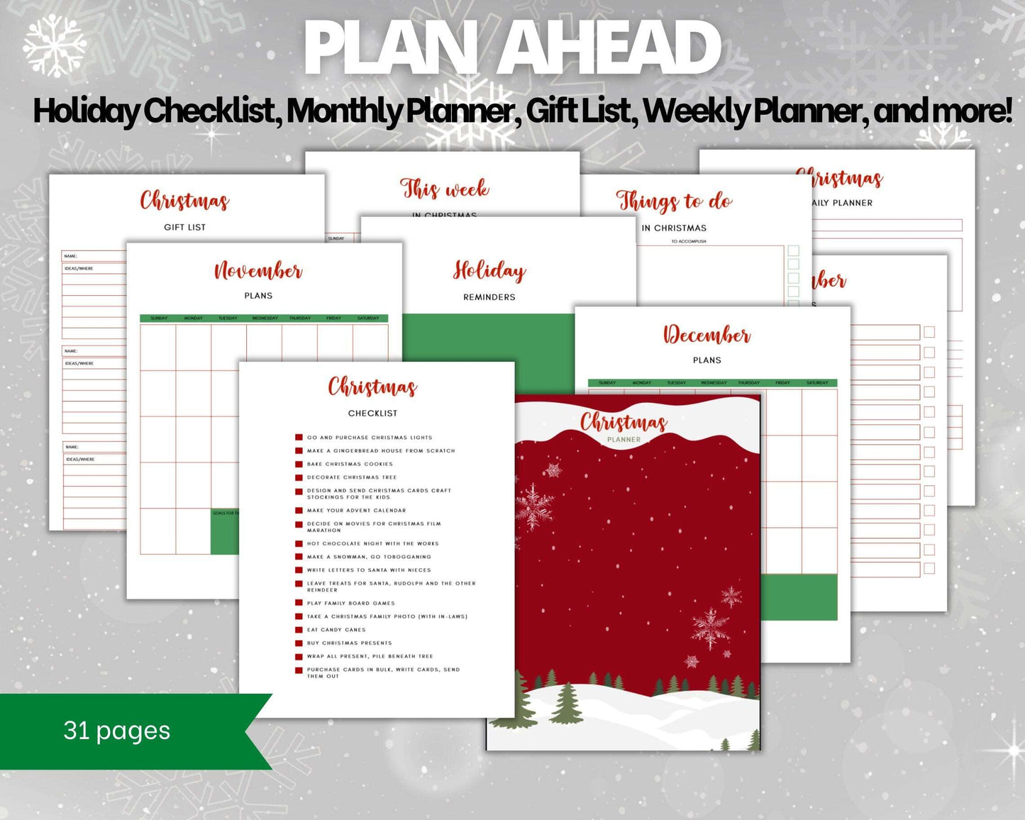 PLR Christmas Planner Printable, PLR, PLR planner, Christmas Activities, to do list, Gift Budget Planner, Holiday Season, Free Presets Passive Income Lab