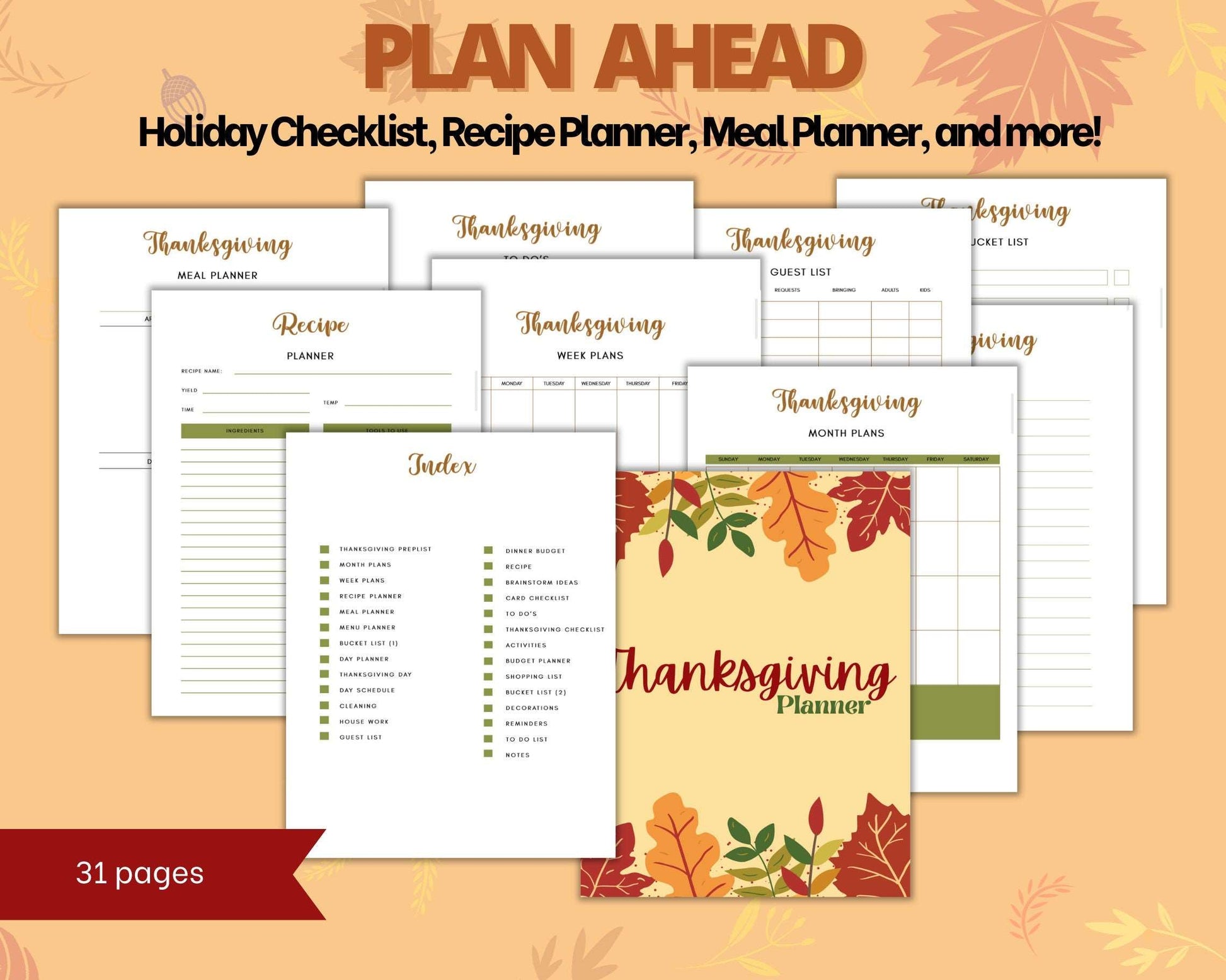 PLR planner, Plr Holiday, Thanksgiving Planner Printable, Holiday Planner, Organizer, Recipe Planner, Activity, Shopping List, Turkey Day Passive Income Lab