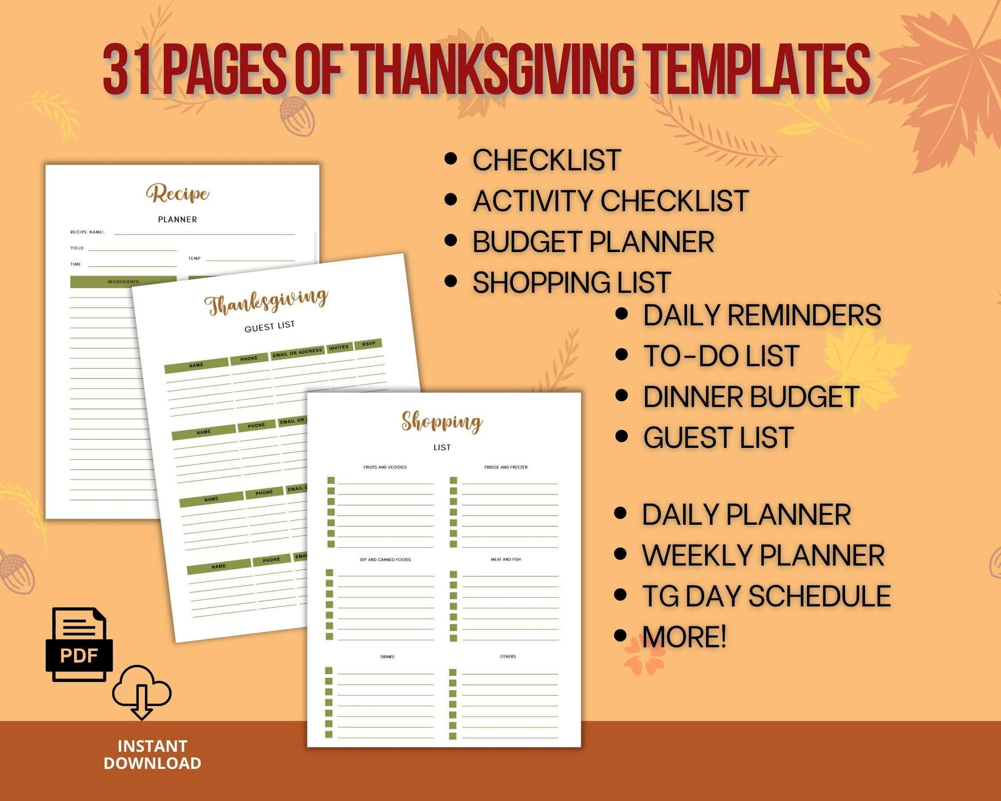 PLR planner, Plr Holiday, Thanksgiving Planner Printable, Holiday Planner, Organizer, Recipe Planner, Activity, Shopping List, Turkey Day Passive Income Lab