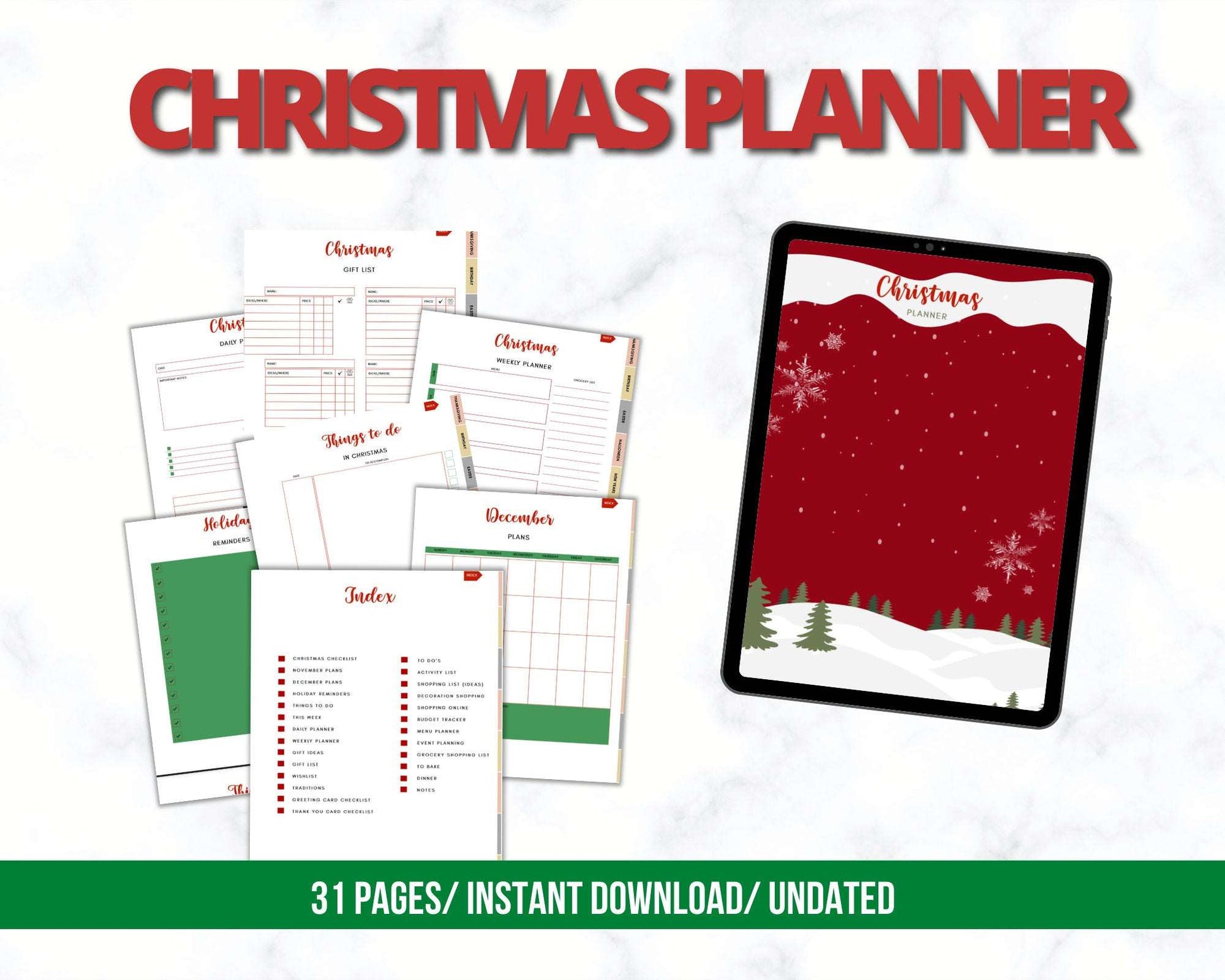 PLR Digital Holiday Planner Bundle, Hyperlinked all-in-one Passive Income Lab