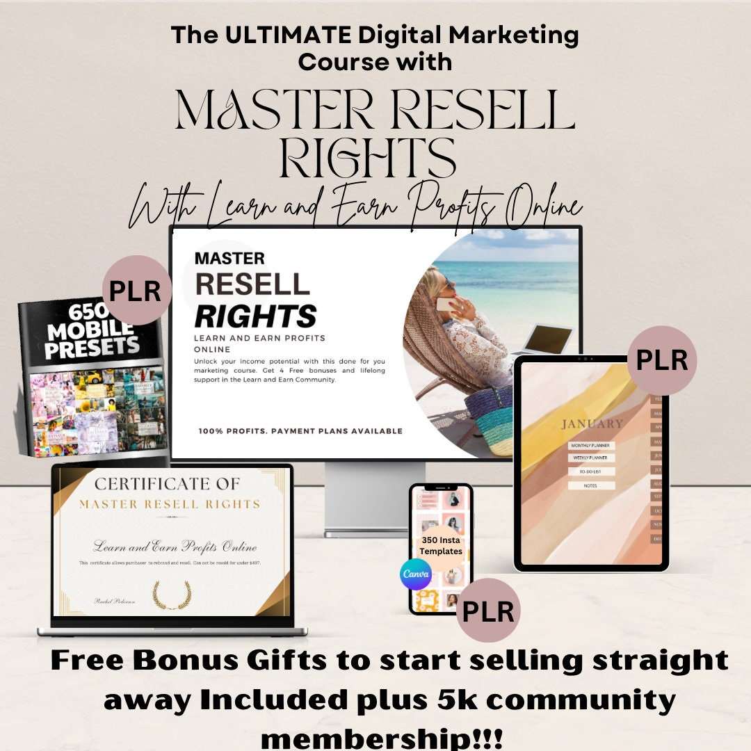 Master Resell Rights Digital Marketing Course with 650 Presets and 3 High Quality PLR Products Passive Income Lab