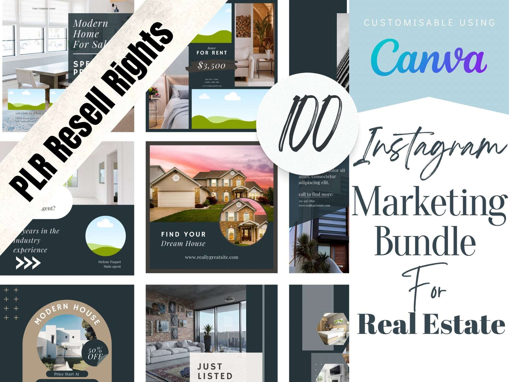 PLR Templates, PLR Real Estate Agent, Resell Rights, Realtor Marketing Branding, Canva Real Estate, IG Templates, Commercial Passive Income Lab