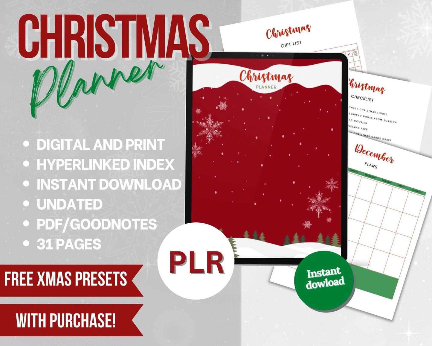 PLR Christmas Planner Printable, PLR, PLR planner, Christmas Activities, to do list, Gift Budget Planner, Holiday Season, Free Presets Passive Income Lab