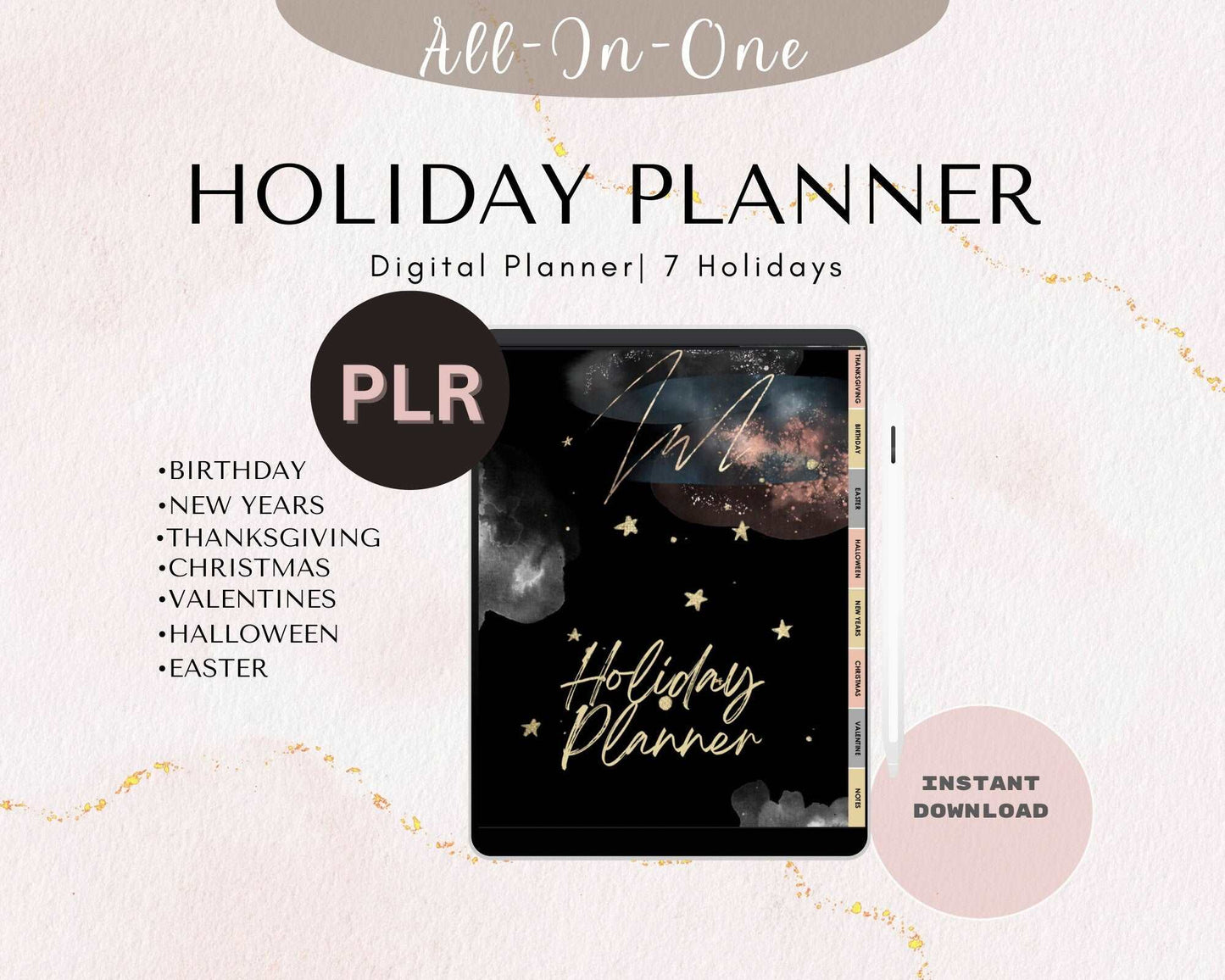 PLR Digital Holiday Planner Bundle, Hyperlinked all-in-one Passive Income Lab