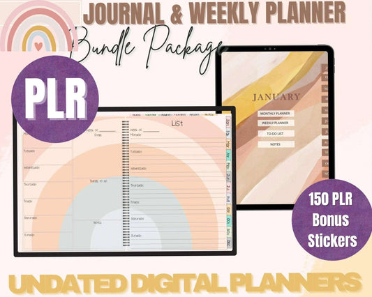 2 PLR Digital Planners Undated with Free PLR Digital Stickers Passive Income Lab