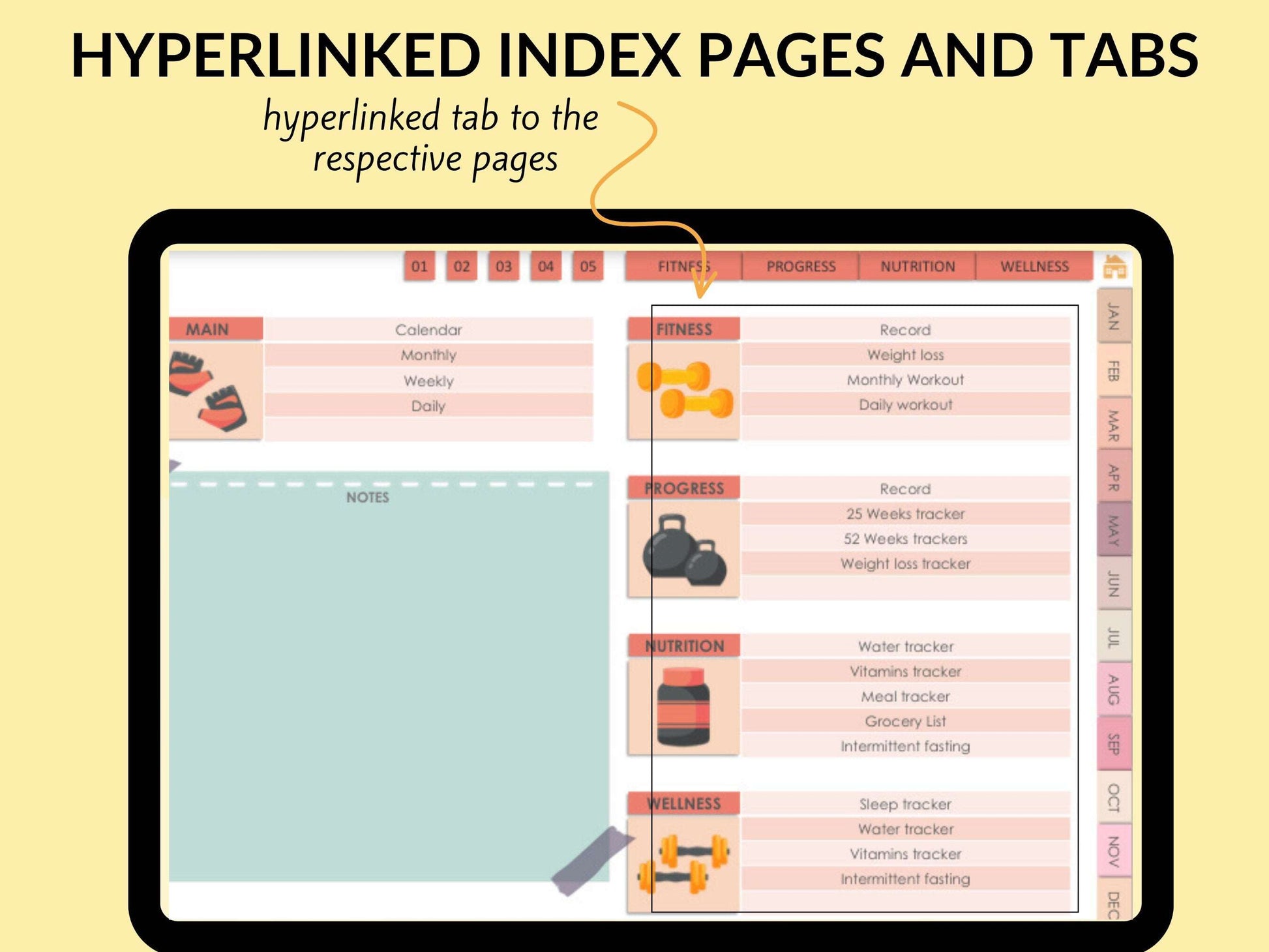 MRR Fitness Planner Undated, Master Resell, Resell Rights, Health Planner, Self Care Planner, Goodnotes Template, Meal Tracker, Hyperlinked