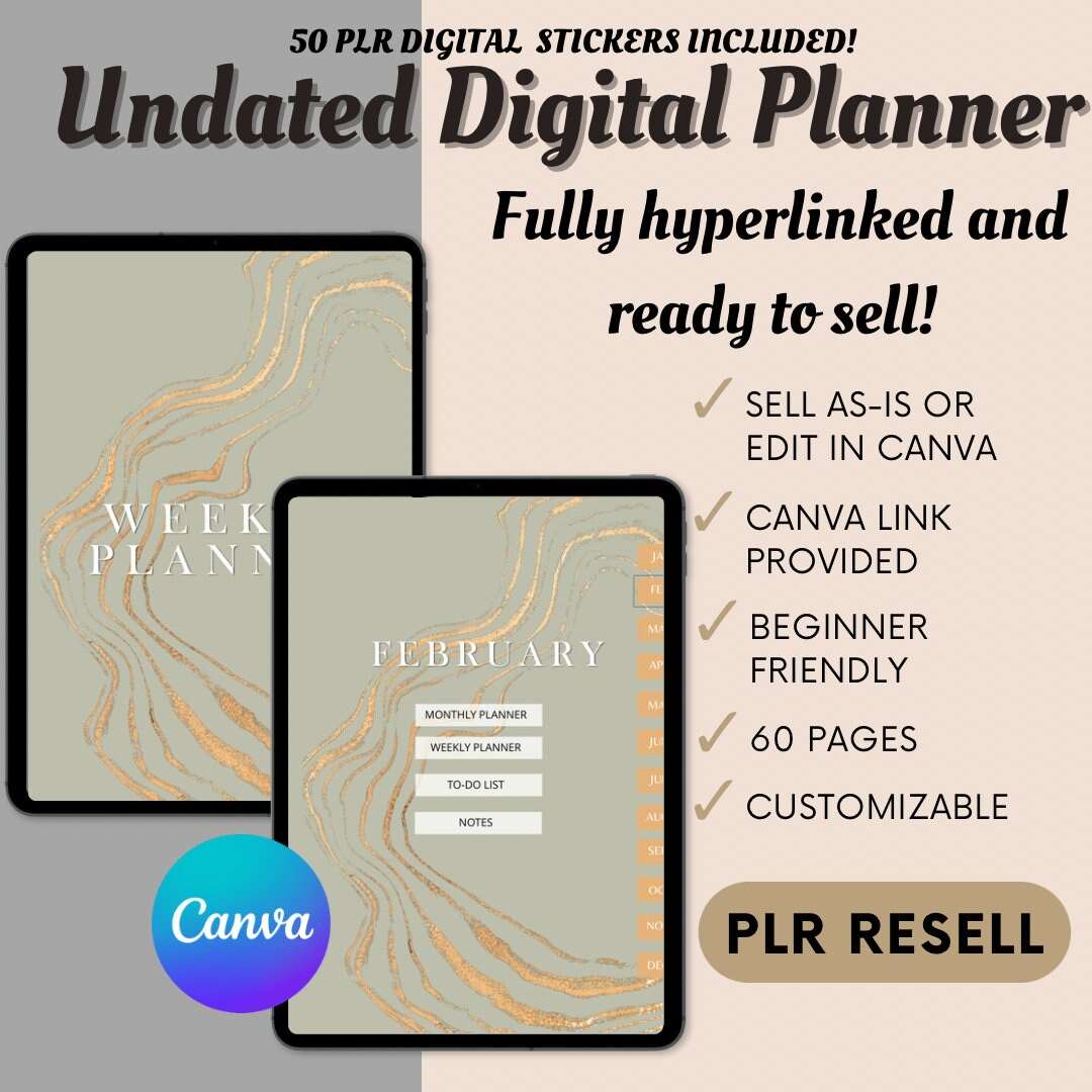 PLR DIGITAL PRODUCTS PLANNER, Canva and Sell As Is Unlimited Versions Passive Income Lab