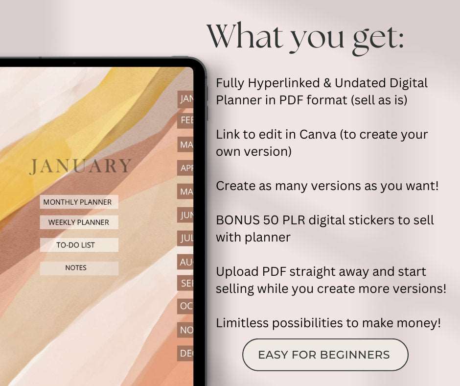 PLR Digital Product, PLR Digital Planner Template, Canva Commercial Use Editable Planner, Hyperlinked, Resell Editable Planner, Planner kit Passive Income Lab