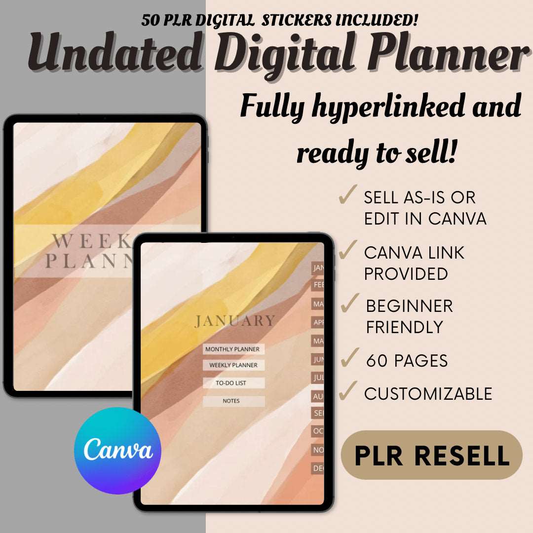 PLR Digital Product, PLR Digital Planner Template, Canva Commercial Use Editable Planner, Hyperlinked, Resell Editable Planner, Planner kit Passive Income Lab