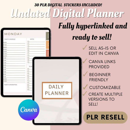 PLR DAILY DIGITAL PRODUCTS PLANNER, Canva and Sell As Is Unlimited Versions Passive Income Lab