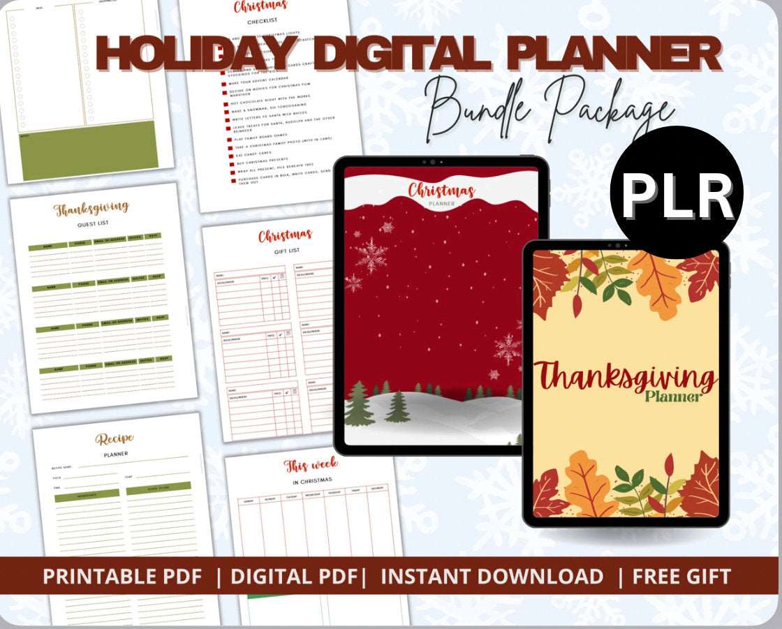 PLR Holiday Planner Digital Bundle with Free Presets Passive Income Lab